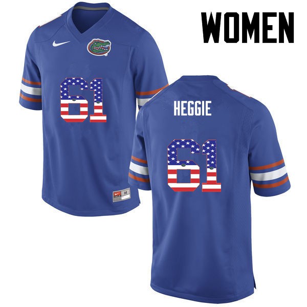 Florida Gators Women #61 Brett Heggie College Football Jersey USA Flag Fashion Blue